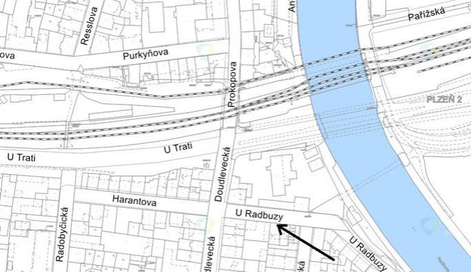 Lokalizace místa U Radbuzy 8.