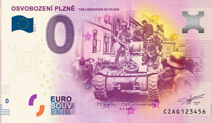 Pamětní bankovka měla ukázat Plzeňany vítající osvoboditele. Místo toho ukazuje eskortu německého fanatika