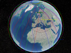 Animace dráhy satelitů VZLUSAT-1 nad komunikační stanicí v Plzni