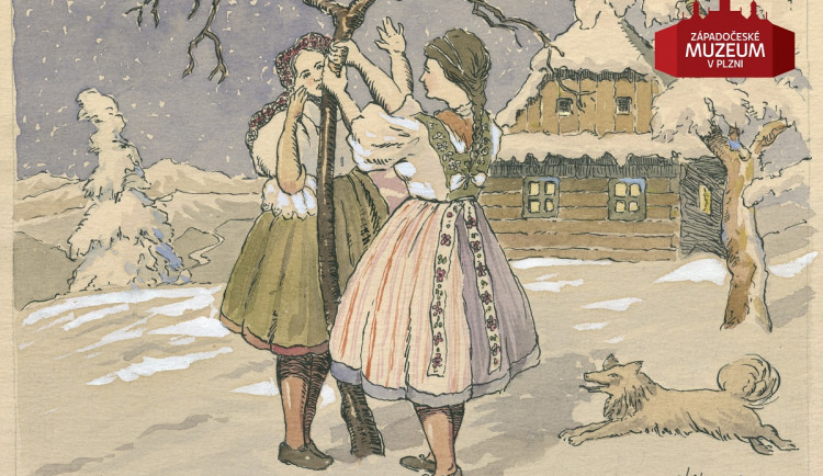 Vyobrazení jednoho z vánočních zvyků malířem Karlem Koubkem, ZČM