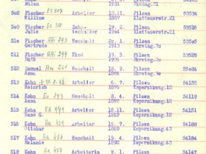 Věrka Kohnová a její rodina na transportní listině