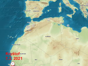 Mapa zachycuje aktuální místo pobytu čápa Kryštofa