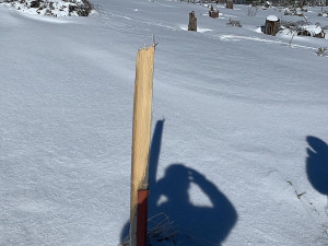 Ulomená cedule na Jezerní hoře