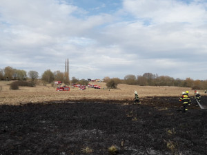 Hasiči bojují s požárem trávy u Vejprnic