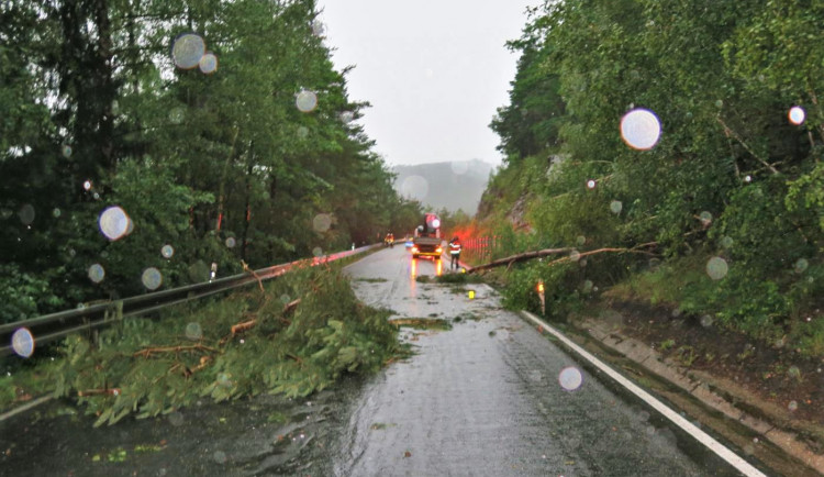 Bouří vyvrácený strom spadl na Klatovsku na projíždějící auto, hasiči měli v kraji přes 350 výjezdů