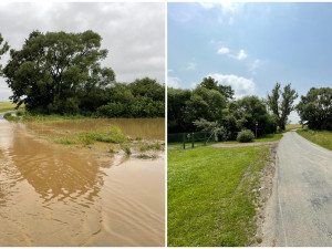 Zatopená silnicie mezi Sečí a Zdemyslicemi
