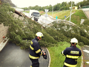 Přes Plzeňsko se večer přehnala bouřka, hasiči vyjížděli k desítkám popadaných stromů