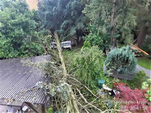 Přes Plzeňsko se večer přehnala bouřka, hasiči vyjíždějí k desítkám popadaných stromů
