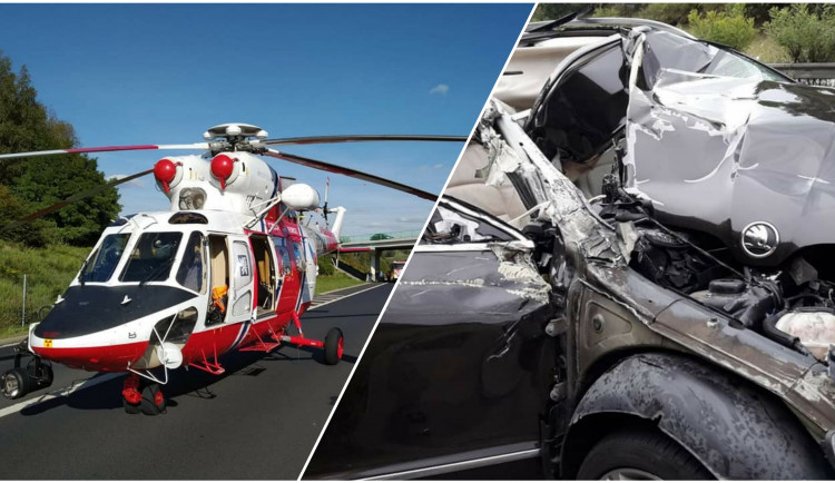 Srážka osobního auta s náklaďákem blokuje dopravu na D5 ve směru na Prahu