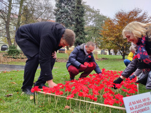 Záhonek s vlčími máky zaplnily stovky květin, připomínají válečné hrdiny a veterány