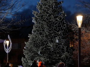 Plzeňská Doubravka rozsvítila vánoční strom, ledové sochy jsou k vidění do úterý