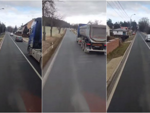 Jízda v protisměru a předjíždění v obci přes plnou čáru, řidič náklaďáku sám sebe usvědčil na videu z kabiny