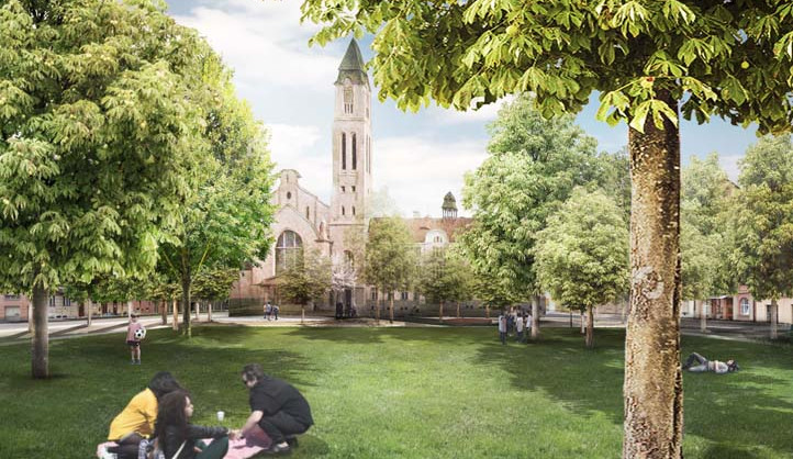 Jiráskovo náměstí - pohled na klášter (zdroj vizualizace: re:architekti)