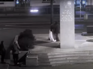 Neznámý vandal strhl a odcizil státní vlajku České republiky ze stožáru u plzeňského pomníku Díky, Ameriko!