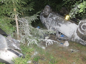 Automobil plný barev vylétl ze silnice, řidič skončil v nemocnici a jeho spolucestující v rukou cizinecké policie