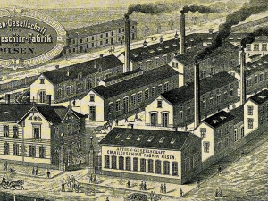 Jeden z nejstarších pohledů na plzeňskou továrnu Bartelmus