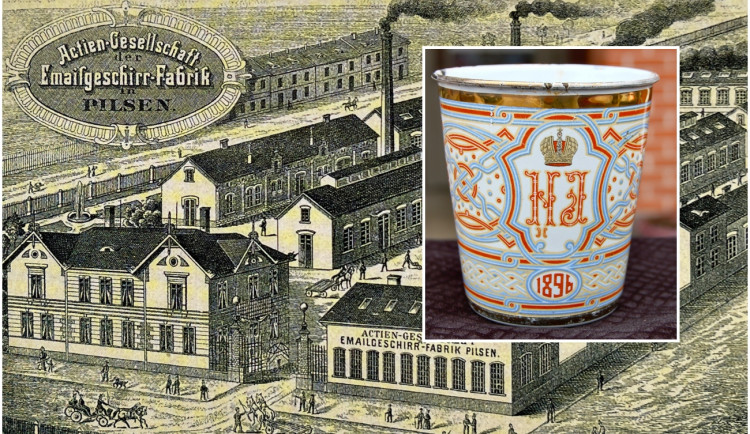 Jeden z nejstarších pohledů na plzeňskou továrnu Bartelmus a osudný pohárek z oslavy carské korunovace