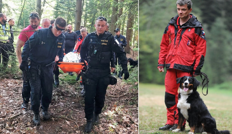 Transport nalezené ženy a úspěšný psovod Pavel Troller s Brigitte