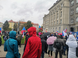 Proti vládě premiéra Petra Fialy protestovalo v Plzni asi 250 osob, požadovali její demisi