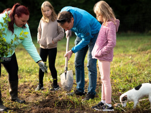 Tisíce dobrovolníků se zapojily do sázení ovocné aleje na Padrťské pláni, neodradil je ani vytrvalý déšť