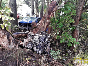Po strašlivém nárazu do stromu se z auta vytrhl motor a odletěl 15 metrů. Dva cizinci utrpěli těžká zranění
