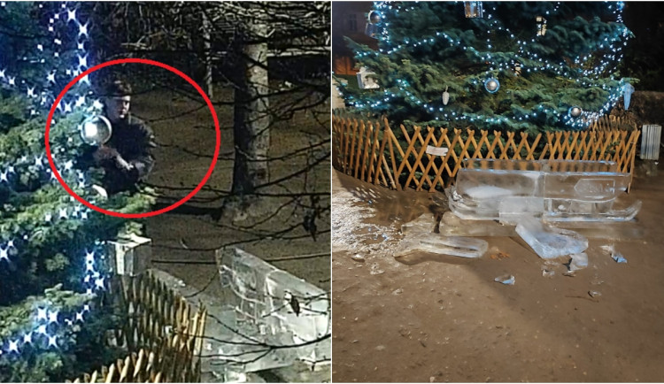 Vandal poničil ledovou sochu za desítky tisíc korun, policie hledá svědky i totožnost výtržníka