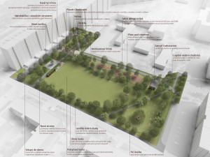 Vizualizace revitalizace louky za 7. základní školou na Vinicích