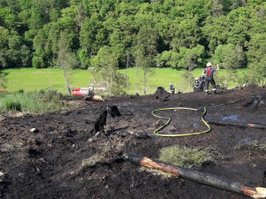 Nedávný požár lesní stráně u Kožlan