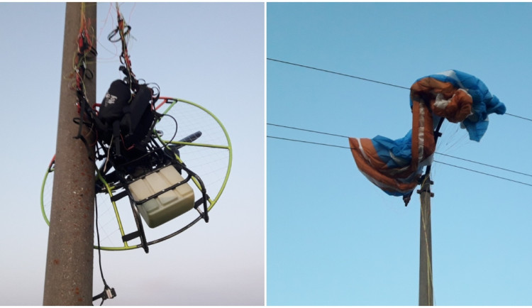 Paraglidista nezvládl přistání a namotal se do drátů vysokého elektrického vedení