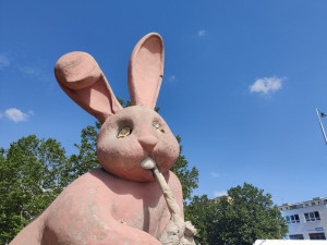 Socha růžového králíka by měla zůstat, přejí čtenáři Drbny v anketě, osud díla je stále nejistý