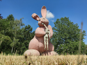 Socha růžového králíka by měla zůstat, přejí čtenáři Drbny v anketě, osud díla je stále nejistý