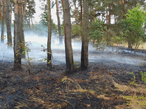 Hasiči bojují v Plzeňském kraji současně na dvou místech s rozsáhlými požáry lesa a pole