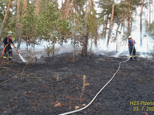Hasiči bojují v Plzeňském kraji současně na dvou místech s rozsáhlými požáry lesa a pole