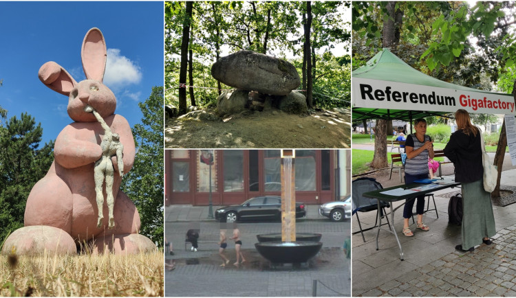 Červenec 2023: Nejistý osud růžového králíka, doviklaný viklan, cachtání v kašnách i protesty proti gigafactory