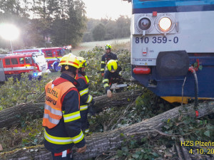 Bouře se silným větrem pustošila západ Čech, ve dvou případech najel vlak do spadlého stromu