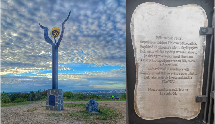 Dezopomník na oblíbené vyhlídce hnul radnici žlučí, sochu anděla doprovází prapodivné texty o NATO a EU