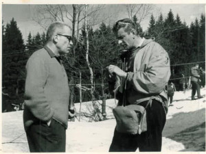 Zakladatelé silvestrovské jízdy s pochodněmi. Jiří Bárta (vpravo) s prvním náčelníkem horské služby Antonínem Říhou, foto: archiv HS Šumava