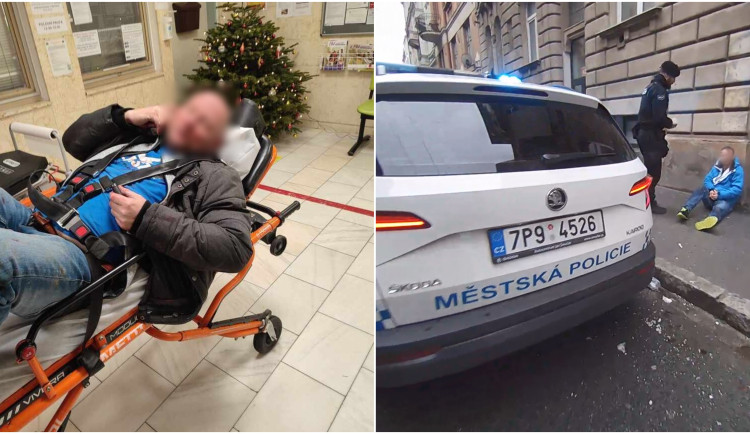 Opilému muži tekla po pádu krev i z ucha, další seděl na chodníku s třemi promile a krvácel