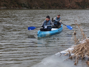 Ornitologové se rozdělili do několika skupin a na kánoích propluli po řece Berounce
