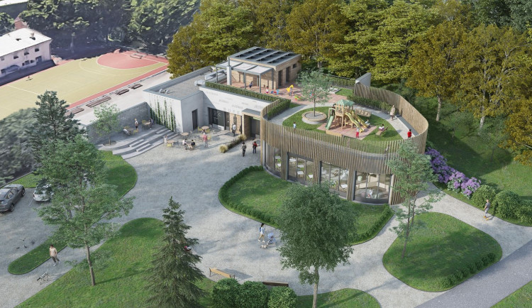 Objekt s dětskou skupinou u Košuteckého jezírka na vizualizaci