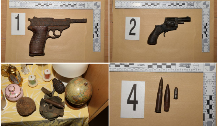 Kriminalisté našli u silně opilého muže dělostřelecký granát, zbraně i munici