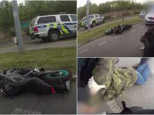 VIDEO: Zfetovaný muž ujížděl policii na kradené motorce, zastavil ho až zátaras a následný karambol