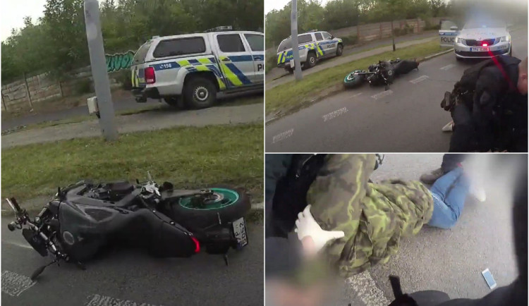 VIDEO: Zfetovaný muž ujížděl policii na kradené motorce, zastavil ho až zátaras