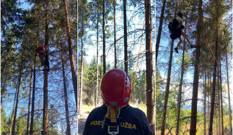 Šumavští horští záchranáři sundávali ze stromu dalšího paraglidistu, uvízl ve dvanáctimetrové výšce
