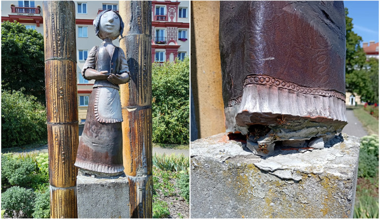 Oblíbenou sochu panenky s holoubkem opět poničili vandalové, letos už poněkolikáté