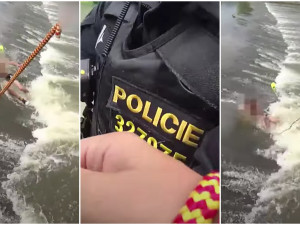 VIDEO: Policisté tahali z řeky u jezu prochladlého a vyčerpaného muže, ve vodě byl několik hodin