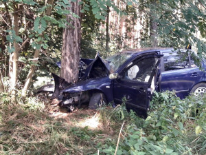 Řidič naboural do stromu a utekl. V autě nechal zraněného spolujezdce