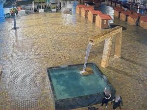 VIDEO: Dvě otužilé slečny v sychravém počasí naskákaly v zimních bundách do ledové vody slavné kašny