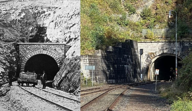 Špičácký tunel při jeho stavbě a jeho současná podoba