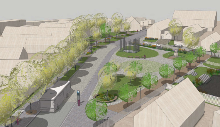 Vizualizace budoucí podoby návsi v Újezdě